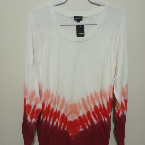 NWT Torrid White RED Tie Dye Sweater Sz - Picture 6 of 6